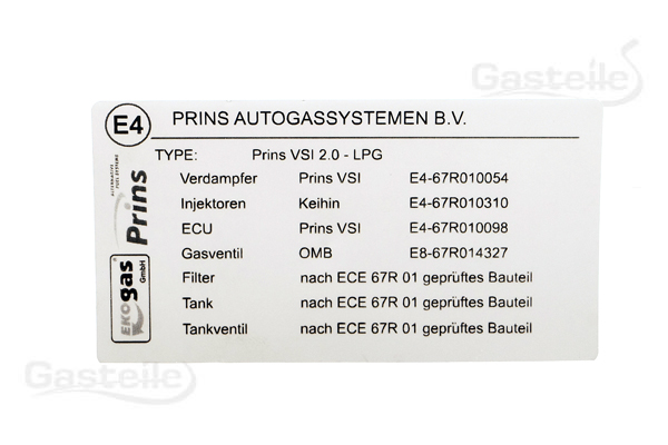 Prins Typenschild VSI-2.0 mit evP 500 Verdampfer
