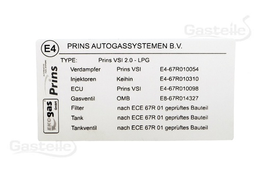 [EG1406] Prins Typenschild VSI-2.0 mit Prins Verdampfer